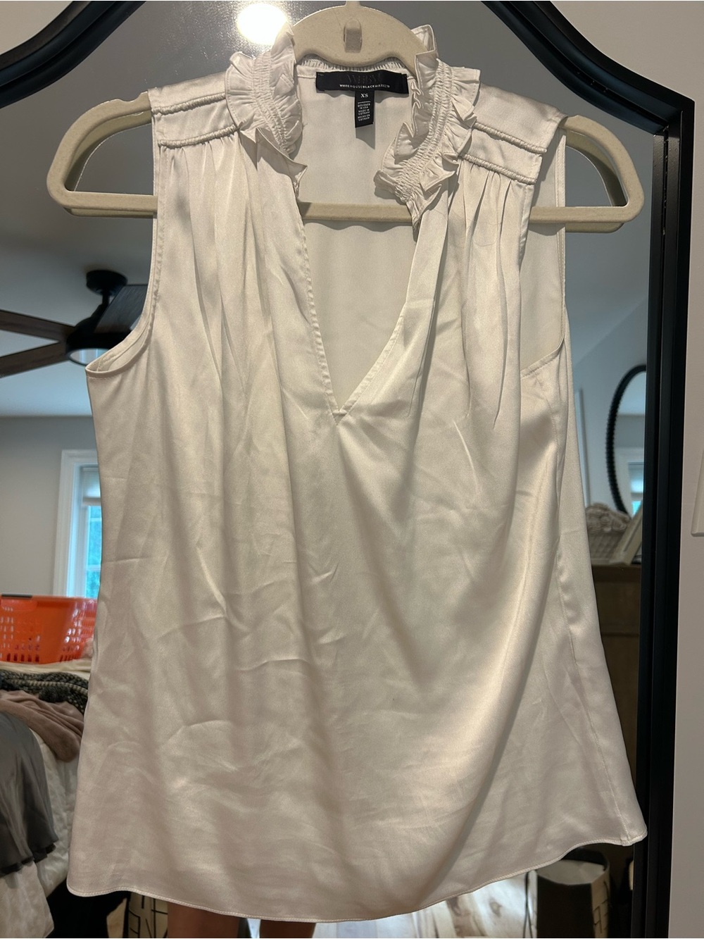 White House Black Market White Ruffle Mock-Neck Sleeveless Camisole